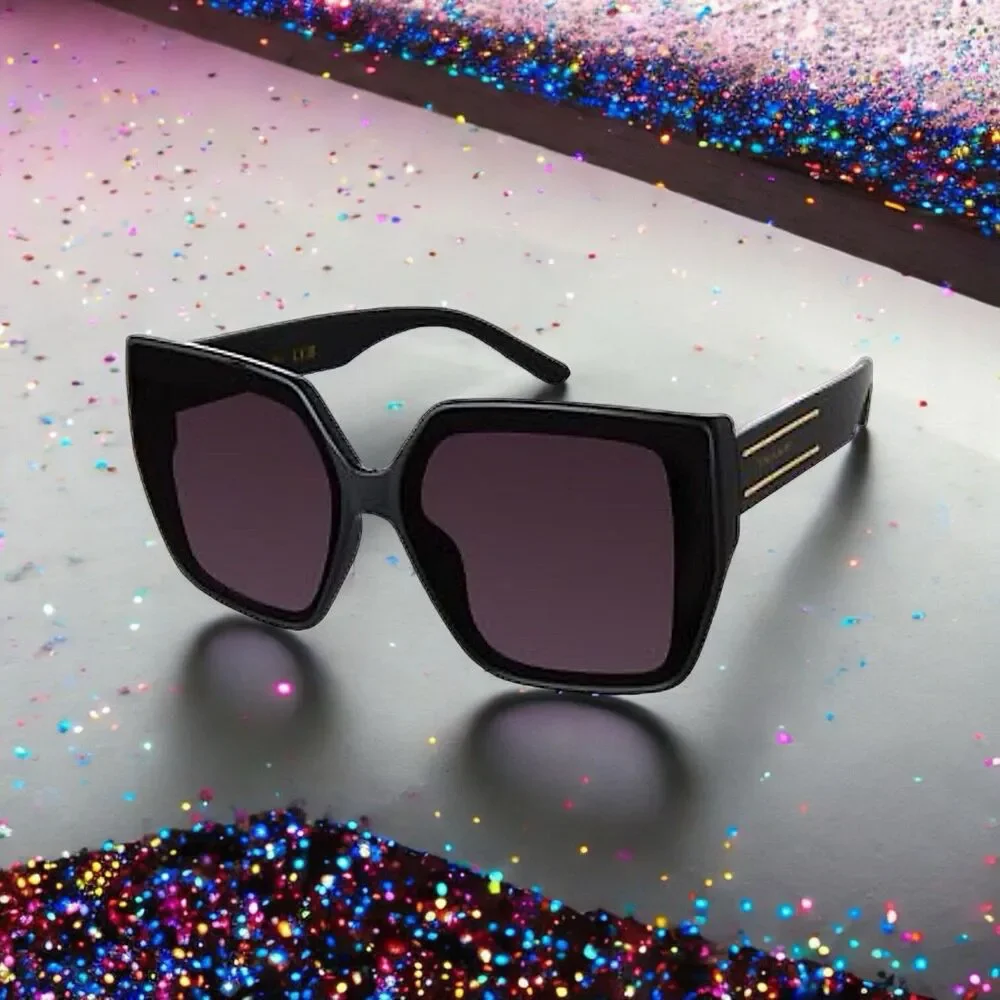 Tahari Oversized Square Sunglasses TH904 OX Shiny Black Frame Gradient Lens NWT